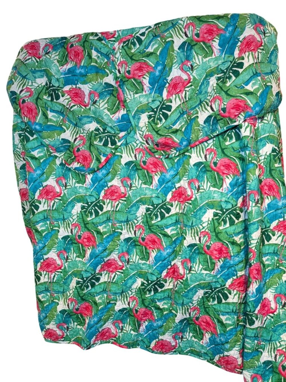 Flamingo & Tropical Leaves Queen Quilt Set With Shams Polyester 86" x 86" Beatri